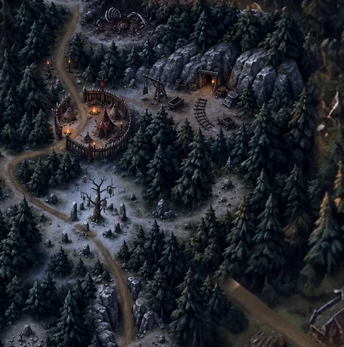 O Bosque dos Sussurros no mapa pintado do Ato I