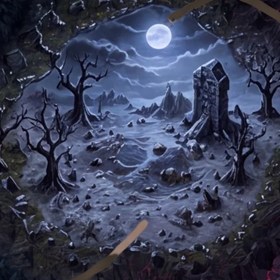 O Vale da Lua Partida no mapa pintado do Ato I